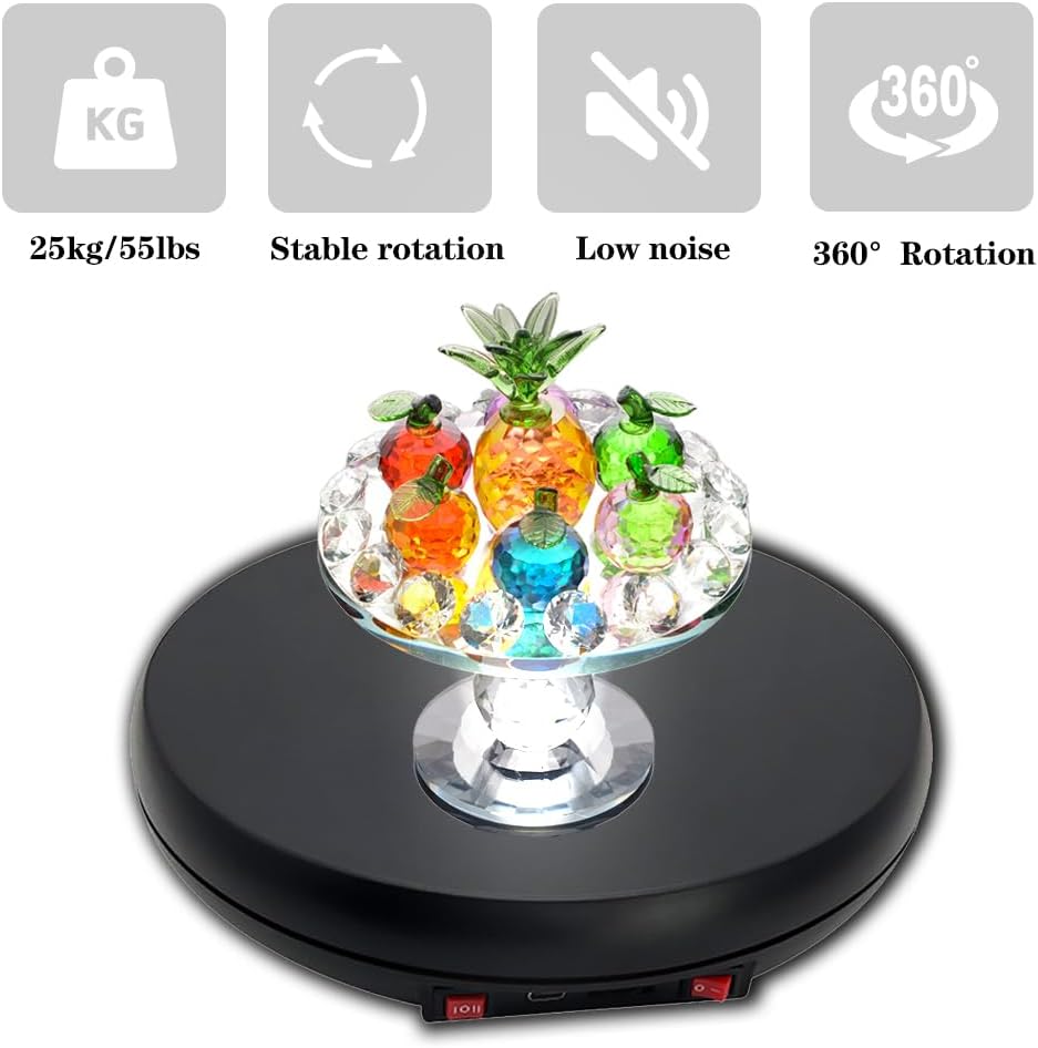 JAYEGT Motorized Rotating Display Stand with 5 Color LED Light , 10 inch /55lbs Load, 360 Degree Electronic Turntable Display Stand for Photography Products Shows, Jewelry, Watch, 3D Models, Cake