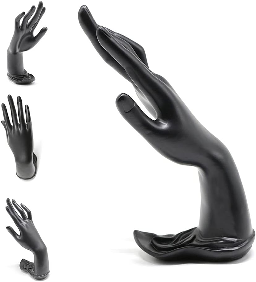 Resin Lotus Flower Ring and Bracelet Artcraft Hand Display Rack(Lotus Hand Model,Black)