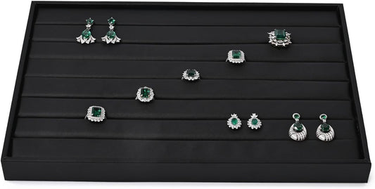 Ring Display Tray Black Jewelry Organizer Tray PU Leather Ring Earrings Display Organizer Tray