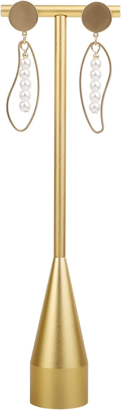 GemeShou Gold Earring Display Stand for selling, Stable Jewelry Earring Holder, Metal ear hanger photography props【Gold-Cone Base Height 7.9"】