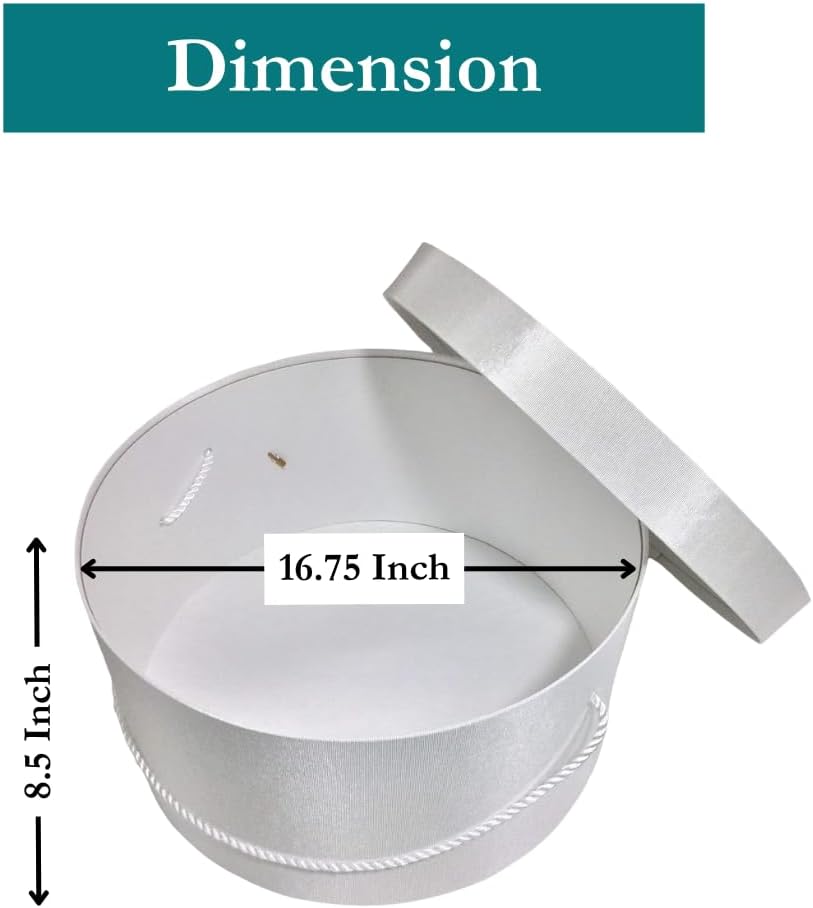 Sarah's Hat Boxes Classic White Hat Box – 16.75" x 8.5" (Dia. x Ht.) Handmade in USA – Odorless Non-Toxic Adhesive, Cording Handle – Premium Storage for Hats & Accessories