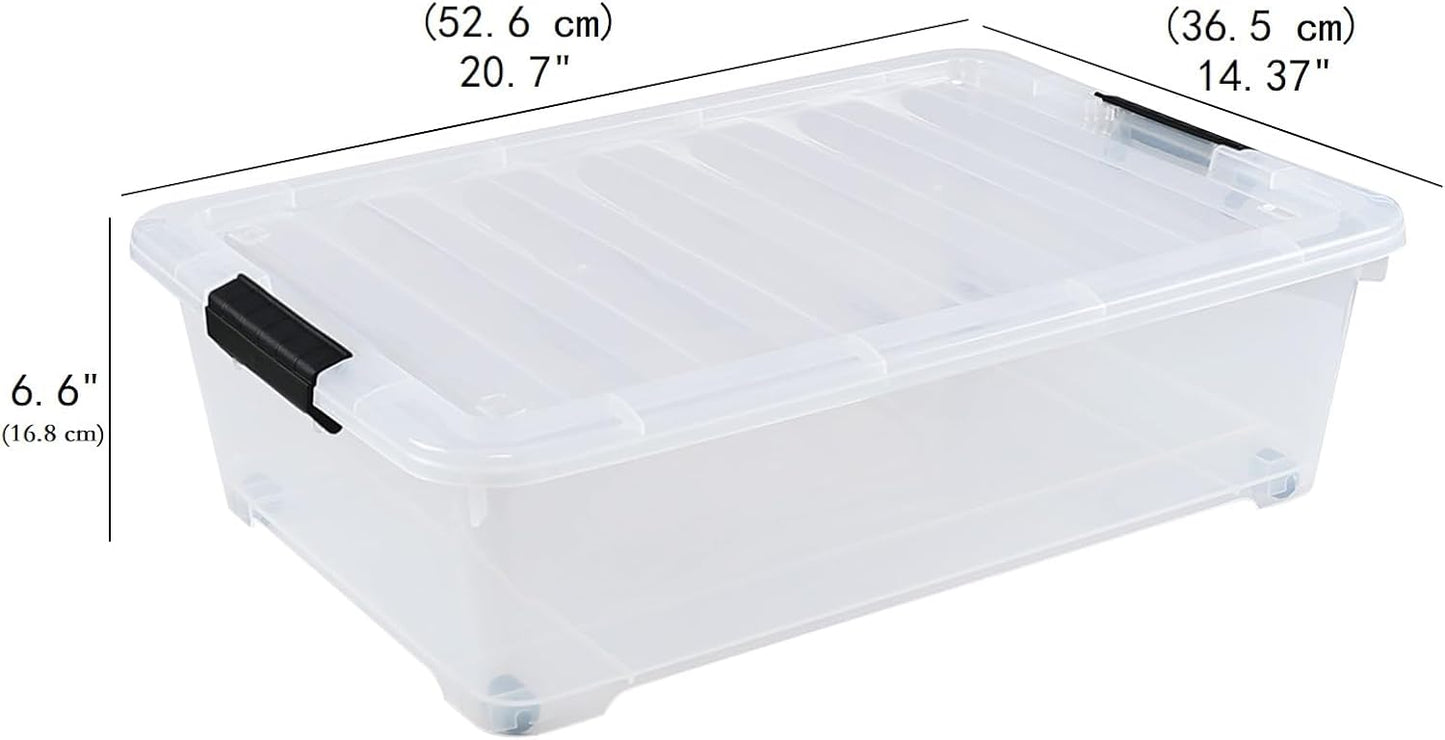 3-Pack 20 Quart Plastic Wheeled Latching Storage Boxes, Stackable Underbed Organizer Bins with Lid, Clear