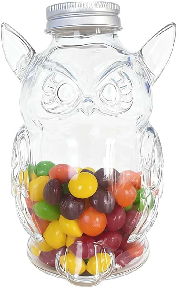 Owl Treat Jar, Airtight Glass Snack Container with Lid, Cute Owl Shaped Candy Pet Snack Jar, Clear Box Cute Container for Kitchen Food Storage