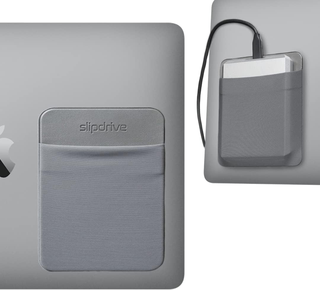 Slipdrive - Portable Hard Drive Sleeve for Laptop - HDD Hard Disk Drive - Reusable Adhesive - 5.5” x 4.5” Stick on External Hard Drive Carrying Case - Travel Pocket Pouch (Large, Gray)