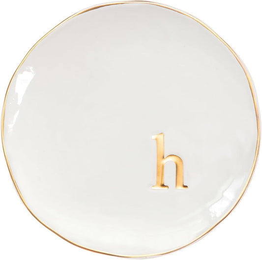 COLLECTIVE HOME - Ceramic Jewelry Tray, Decorative Trinket Dish for Rings Earrings Necklaces Bracelet Watch Keys, Birthday Mother's Day Christmas Gift for Women, 4.75", Glossy (h)