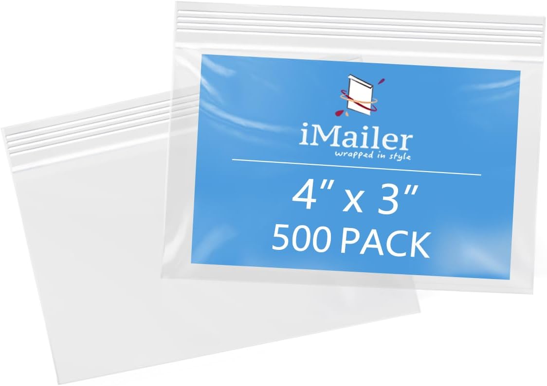 iMailer - 4" x 3" 500 Pack- 2 Mil Resealable Zip Bags- Small Clear Plastic Bags for Storage, Organizing, Crafts, Snacks, Jewelry, Hardware