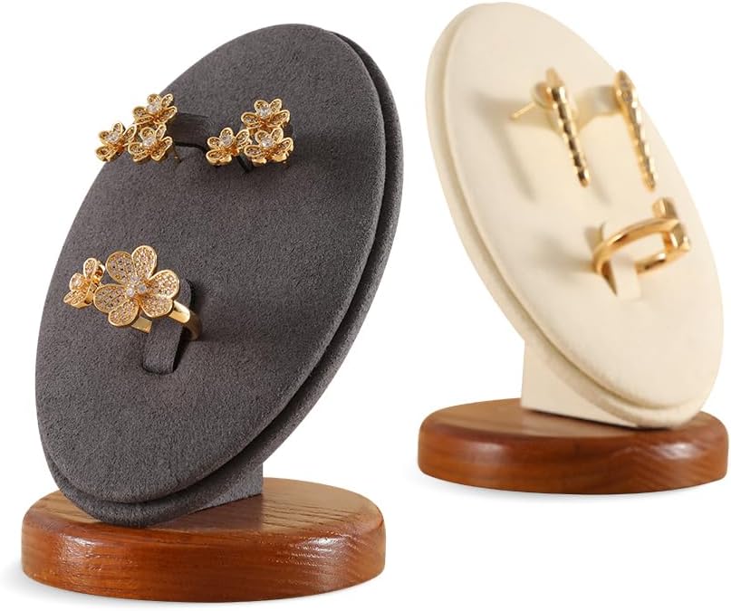 Ring Holder, Small Jewelry Stand,Wooden Earring Holder,Premium Ring Display,Luxury Earring Stand,Grey Jewelry Display for Vendor