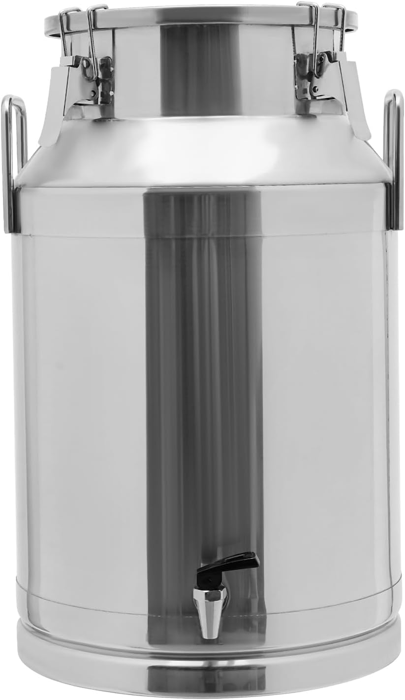 12~60L Heavy-duty 201 Stainless Steel Milk Can with Drip-free Spigot, Water Beverage Drink Dispenser Milk Pail Bucket for Milk Wine Oil (40L)