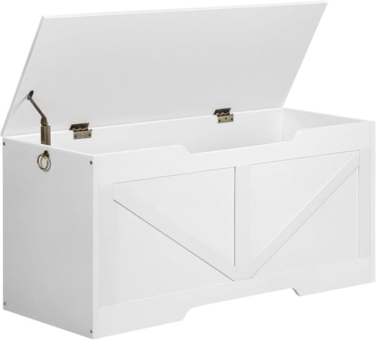 HOOBRO Storage Bench, 39.4” Retro Wooden Storage Chest with U-Shaped Cut-Out Pull, Safety Hinge, Supports 220 lb and Easy Assembly for Toy Box Organizer (White) WT771CW01