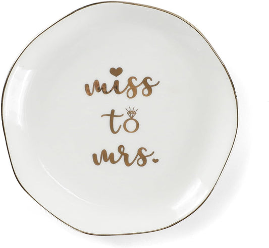 HOME SMILE Miss to Mrs Ring Dish - Bride Gifts, Bridal Shower Gifts - Ceramic White