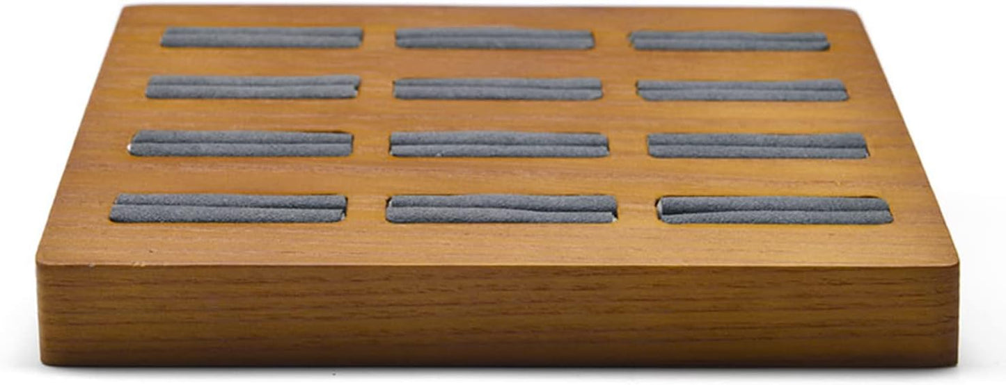 12 Grids Solid Wood Jewelry Organizer Rings Tray Jewelry Rings Showcase Display Organizer Tray (Gray)