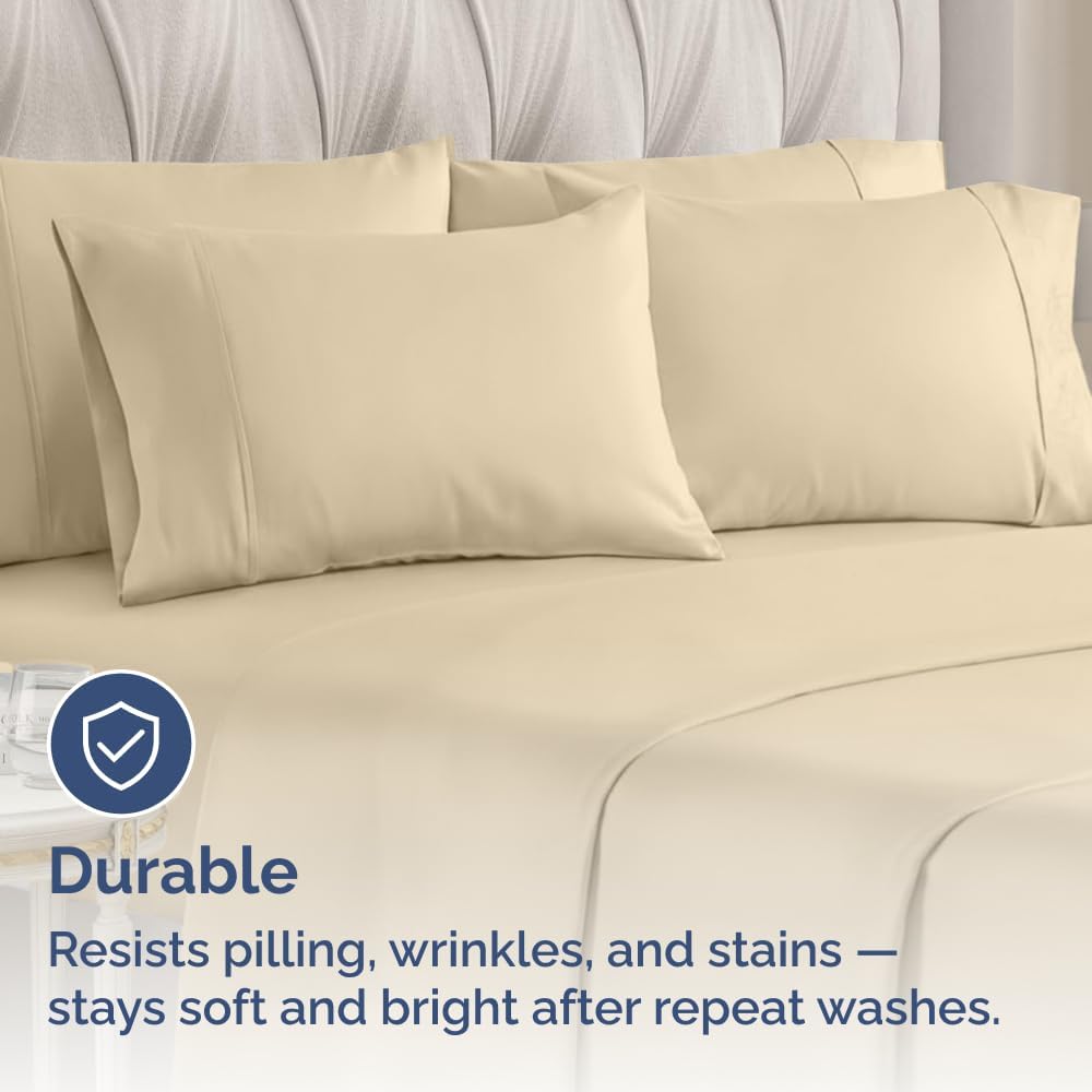 King Pillow Cases - 4 Pack - Super Soft Pillowcase Covers - Envelope Enclosure - Hotel Quality Pillow Protectors - Wrinkle Free, Fade, Shrink & Stain Resistant - Machine Washable - 20" x 40" (Cream)
