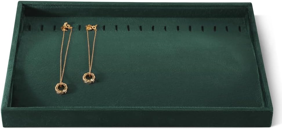 Velvet Jewelry Display Tray For Bracelet Pendant Necklace, Multi-Slot Stackable Storage Tray For Long Chain Jewelries, Drawer Insert Jewelry Organizer (Green)