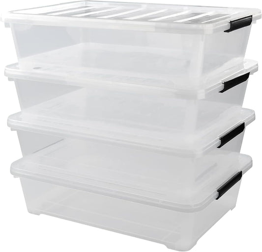 Xyskin 4 Packs 40 Quart Plastic Large Under Bed Storage Box, Clear Storage Bin with Wheels