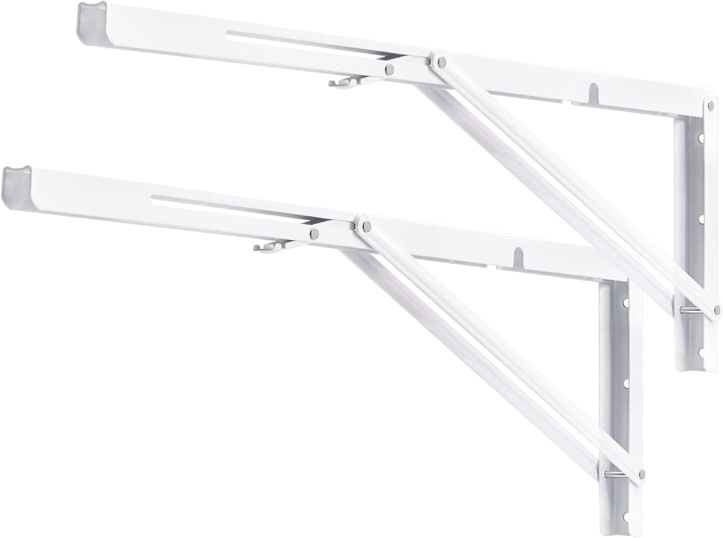 YUMORE 24 Inch Folding Shelf Brackets, Heavy Duty L Bracket, White DIY Collapsible Shelf Bracket for Workbench Folding Table Hinge, Max Load: 330lb, 2 Pack
