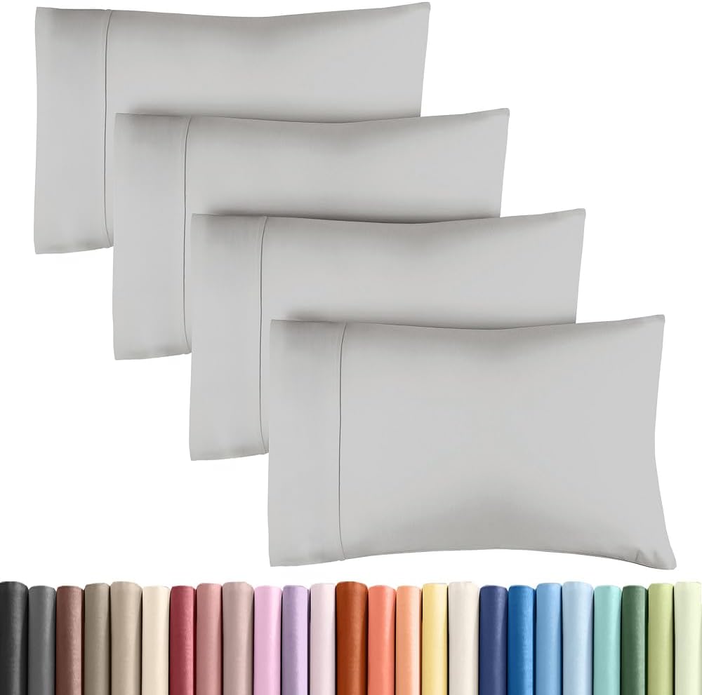 Standard Pillow Cases - 4 Pack - Super Soft Pillowcase Covers - Envelope Enclosure - Hotel Quality Pillow Protectors - Wrinkle Free, Fade & Stain Resistant - Machine Washable - 20" x 26" (French Grey)