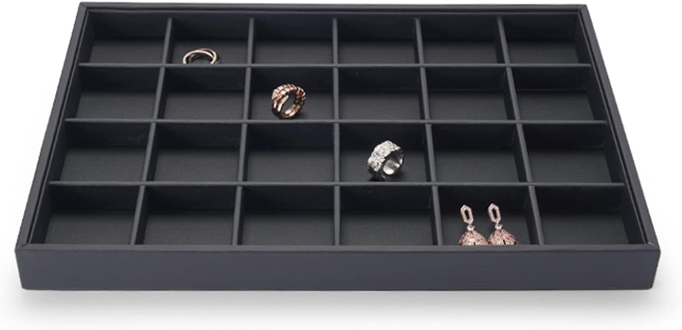 Stackable Jewelry Organizer Tray Premium PU Leather 24 Grid Jewelry Display Tray Trinket Earring Ring Organizer