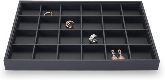 Stackable Jewelry Organizer Tray Premium PU Leather 24 Grid Jewelry Display Tray Trinket Earring Ring Organizer