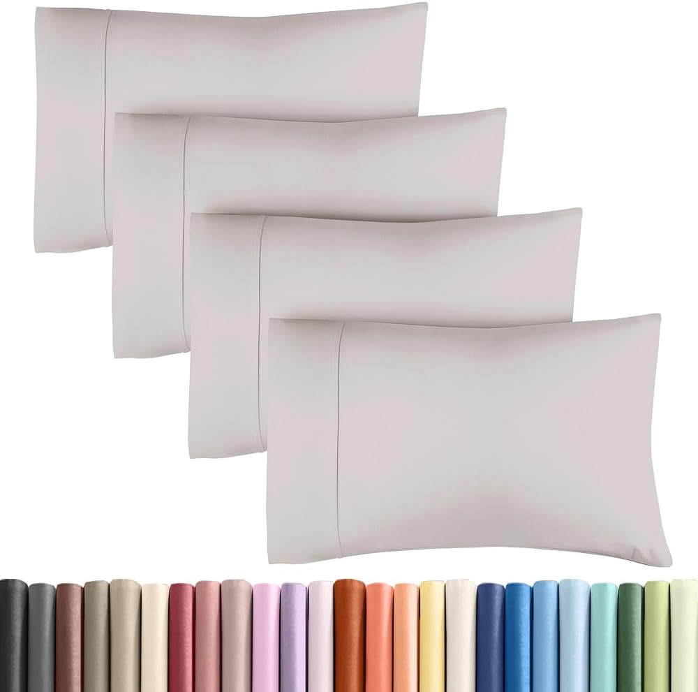 King Pillow Cases - 4 Pack - Super Soft Pillowcase Covers - Envelope Enclosure - Hotel Quality Pillow Protectors - Wrinkle Free, Shrink & Stain Resistant - Machine Washable - 20" x 40" (Light Grey)
