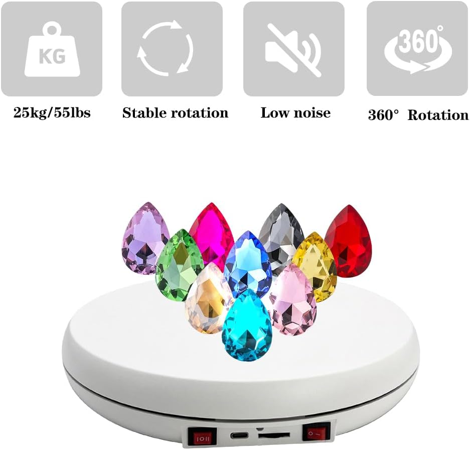 JAYEGT Motorized Rotating Display Stand with 5 Color LED Light , 10 inch /55lbs Load, 360 Degree Electronic Turntable Display Stand for Photography Products Shows, Jewelry, Watch, 3D Models, Cake