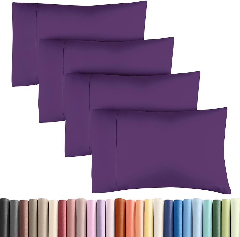 Standard Pillow Cases - 4 Pack - Super Soft Pillowcase Covers - Envelope Enclosure - Hotel Quality Pillow Protectors - Wrinkle Free, Shrink & Stain Resistant - Machine Washable - 20" x 26" (Purple)