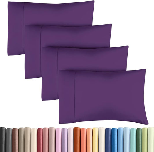 Standard Pillow Cases - 4 Pack - Super Soft Pillowcase Covers - Envelope Enclosure - Hotel Quality Pillow Protectors - Wrinkle Free, Shrink & Stain Resistant - Machine Washable - 20" x 26" (Purple)