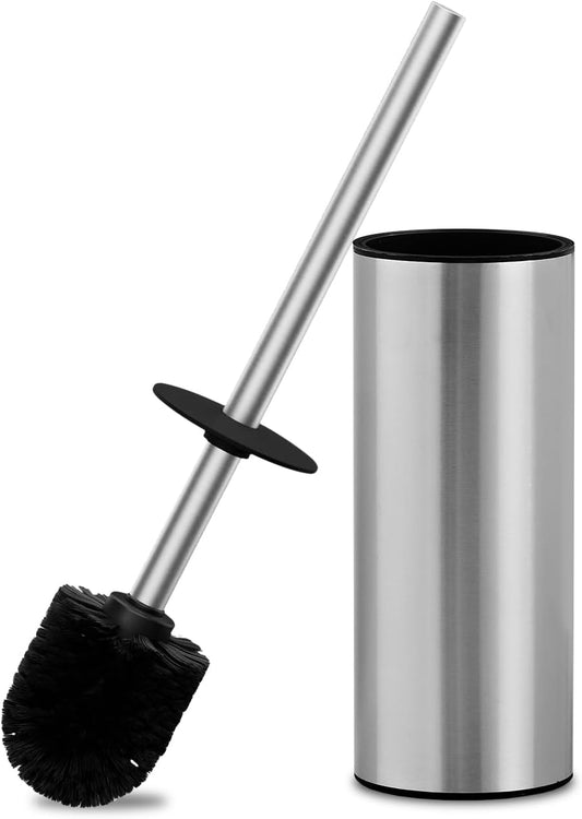 304 Stainless Steel Toilet Brush and Brush Holder Set, Circular Floor Toilet Brush Holder, Long Handle, Bathroom Heavy-Duty Cleaner, High-End Cylinder Wall，2 Brush Head (Brushed) YIGUANXIN
