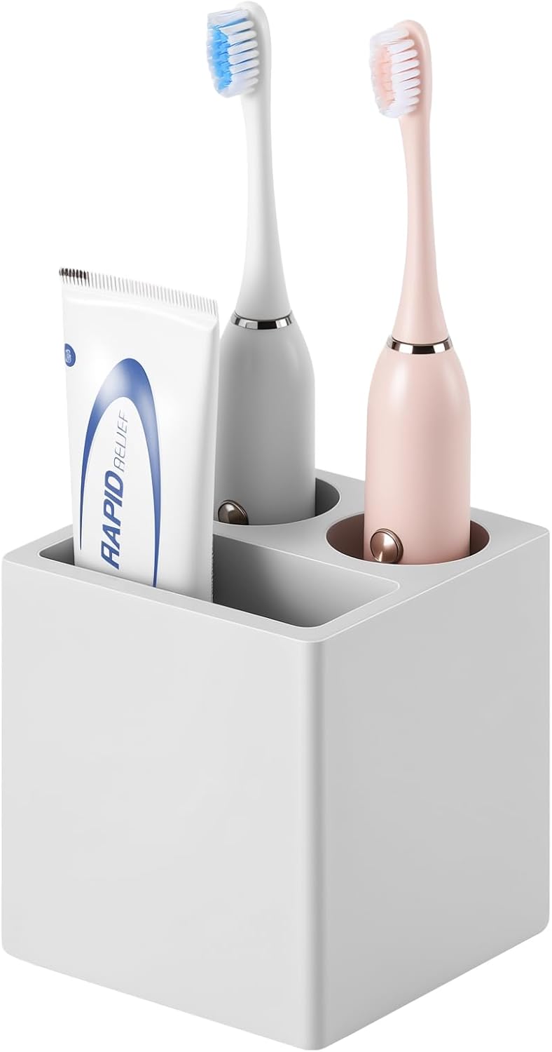 Luxspire Toothbrush Holder, 3 Slots Fast Drying Tooth Brush Holder for Bathroom, Diatomite Electric Tooth Brush and Toothpaste Organizer for Bathroom Kitchen Vanity Countertop, Light Gray