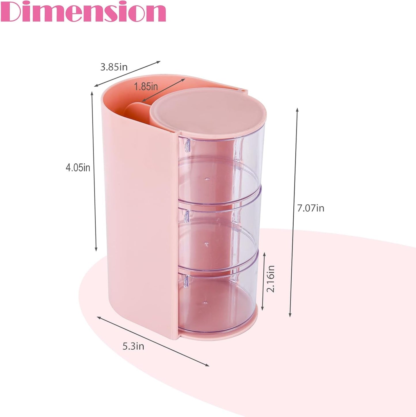 Pink Hair Accessory Organizer, 3-Layer Clear Hair Accessories Organizer Rotatable Small Jewelry Box for Clip Earring Necklaces, The Latest Gift for A Girl.