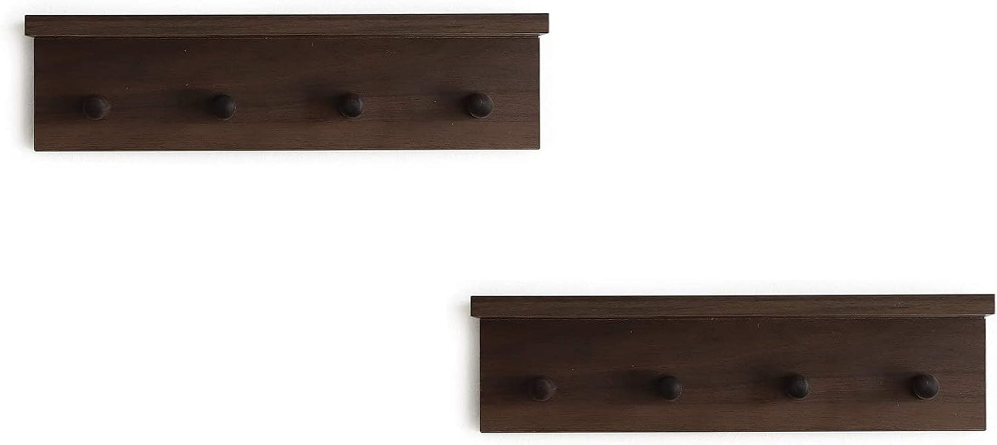 Entrance Coat Rack ，Coat Hooks, Wall-Mounted Wooden Hook Rack, Wall-Mounted Shelves are Very Suitable (Walnut Colored Finish-2)
