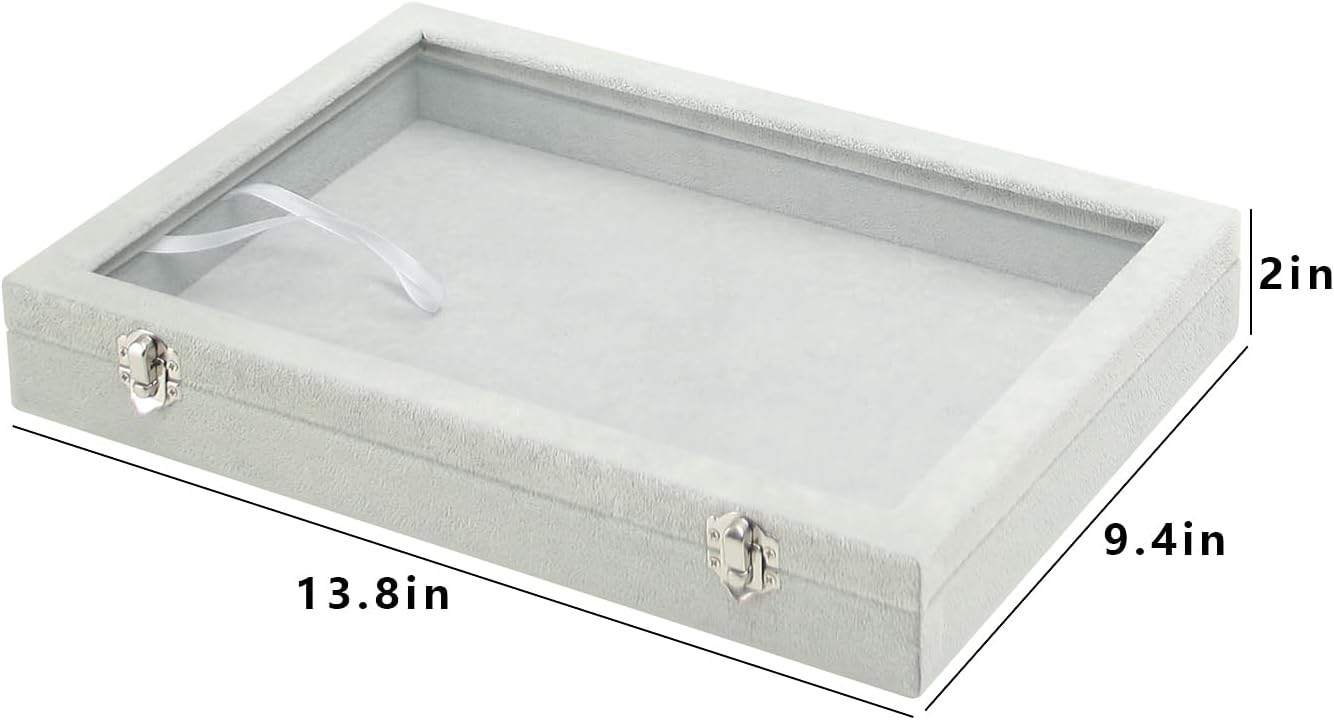 Coward Jewelry Organizer Tray Box, Grey Beige Velvet Blank Display Tray Case with Lid for Storage Necklaces Bracelets Rings Beads and Jewelry Accessories