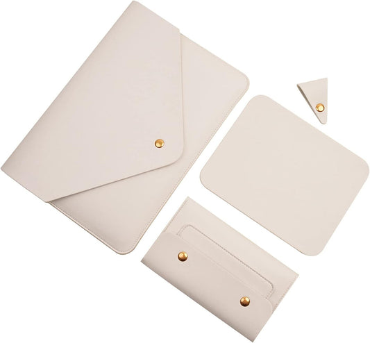 Laptop Sleeve 14 Inch Compatible with MacBook Pro 14, MacBook Air 13 2010-2017, MacBook Pro 13 2012-2015, Surface Laptop 13.5 with Small Pouch, Mouse Pad and Cord Organizer, Color White