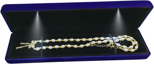 GBYAN Velvet Chain Necklace Box with LED Light, Long Bracelet Storage Case, Jewelry Display Gift Box for Engagement, Anniversary,Wedding and Birthday,Blue