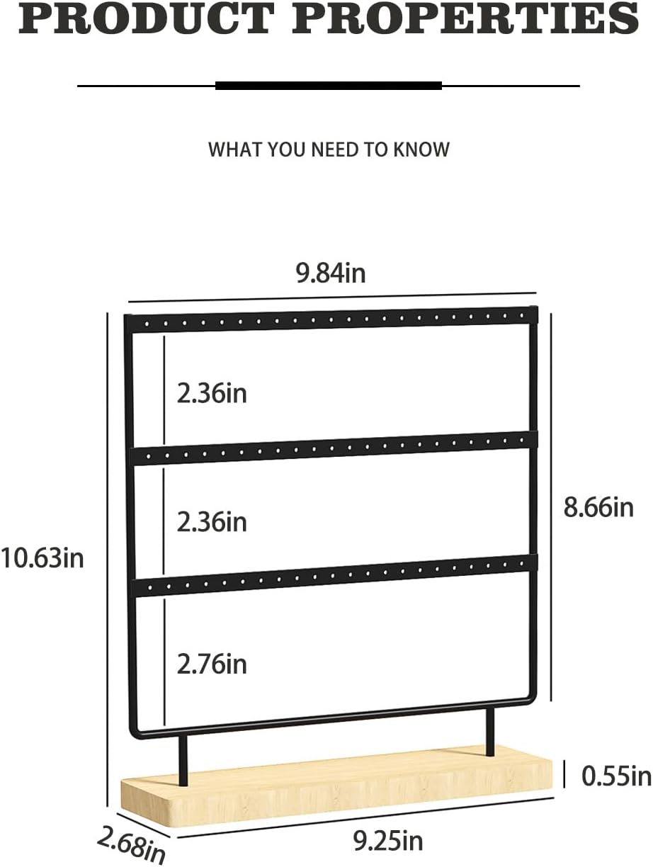Earring Holder Organizer,Pierced Large Earrings Display Stand For Selling,Small Stud Earring Organizer Rack,Hoop Earring Storage Hanger Tree (Black, 3 tier)