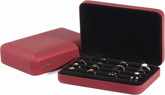 Jewelry Ring organizer Box, Portable Small Storage Display Case, Fashion Ring Tray Holder Showcase, Ring Boxes for Multiple Rings Fits for Travel or Home Organizers (red)