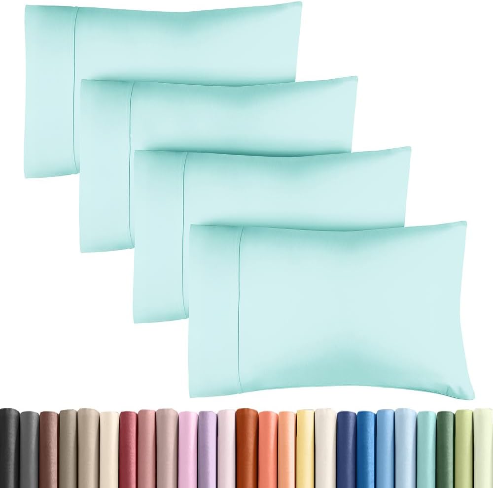 Queen Pillow Cases - 4 Pack - Super Soft Pillowcase Covers - Envelope Enclosure - Hotel Quality Pillow Protectors - Wrinkle Free, Shrink and Stain Resistant - Machine Washable - 20" x 30" (Spa Blue)