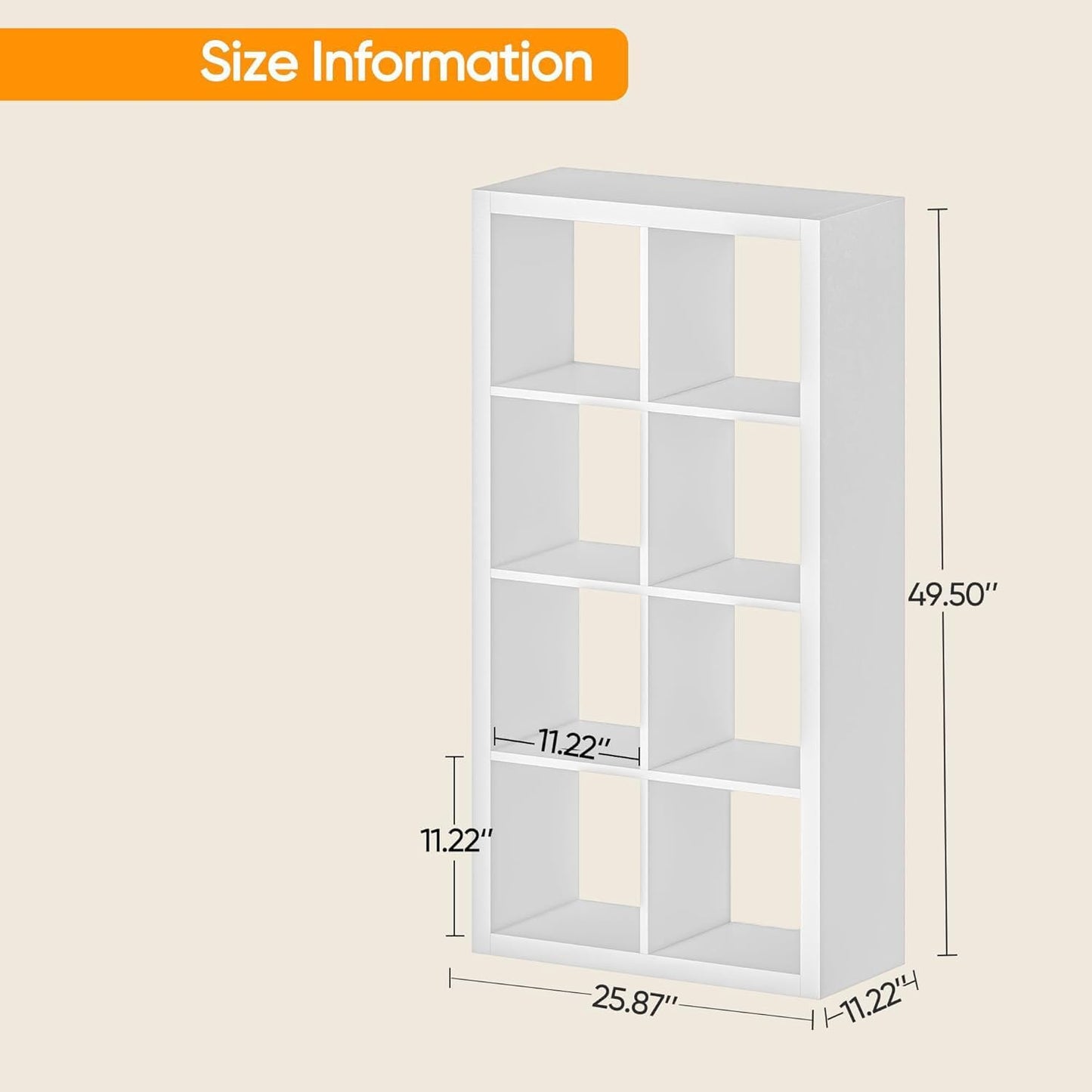 furtble Bookshelf with Storage Bins, 8-Cube Storage Organizer with Back Panels, Modern Wood Open Bookcase, Multifunctional Display Shelf for Living Room, Bedroom, Home Office, White