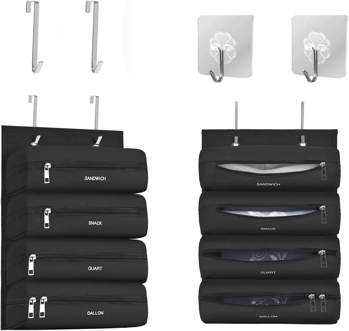 Zipper Bag Organizer Compatible with Gallon, Quart, Sandwich & Snack Food Storage Bag, Kitchen Plastic Bag Storage Organizer for Kitchen RV Camper