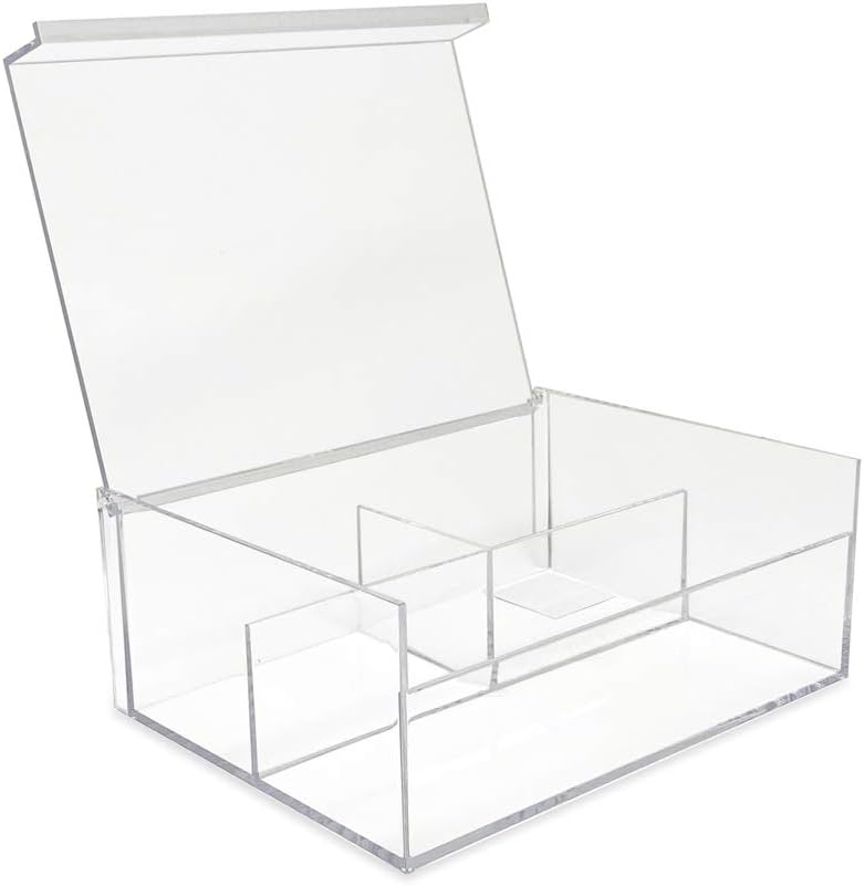 Isaac Jacobs 3-Compartment Clear Acrylic Organizer with Lid (6.7" L x 8.6" W x 3.4" H), Multi-Sectional Tray, Storage Solution for Makeup, School & Office Supplies (1 Large, 2 Medium)