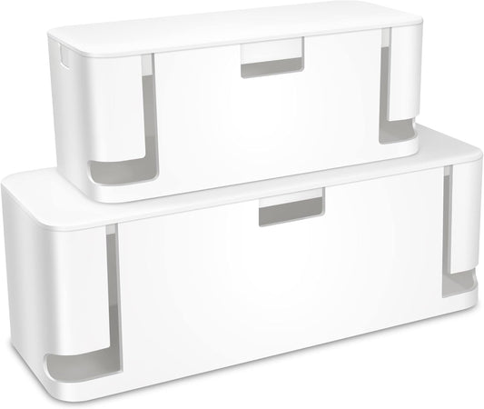 ZhiYo Cable Management Box White, 2Pack Cord Organizer Box - Extra Large and Medium Size, Cord Hider Box to Conceal Power Strips on Desk or Floor, Made from Electrically Safe ABS Material