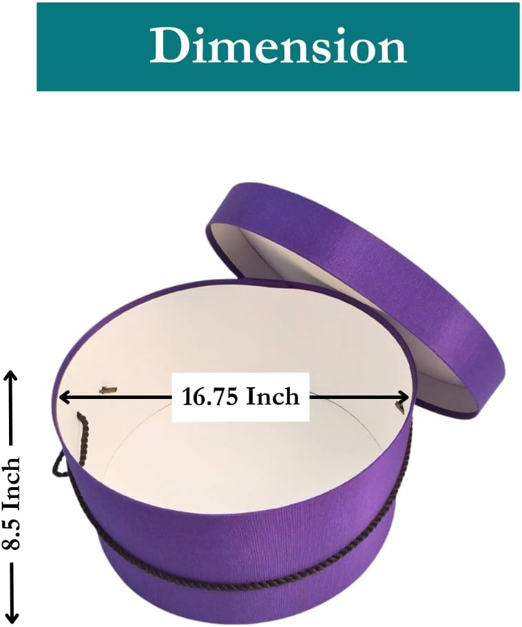Sarah's Hat Boxes Classic Dark Purple Hat Box – 16.75" x 8.5" (Dia. x Ht.) Handmade in USA – Odorless Non-Toxic Adhesive, Cording Handle – Premium Storage for Hats & Accessories