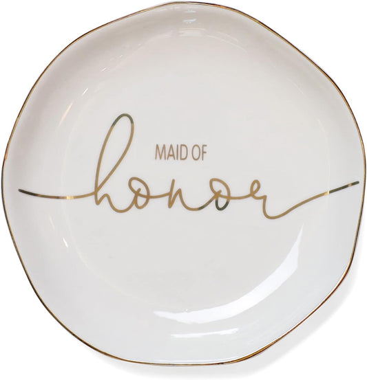 Wedding Ring Dish For Maid of Honor-Jewelry Dish Tray-Gifts for Bridesmaid,Ceramic White