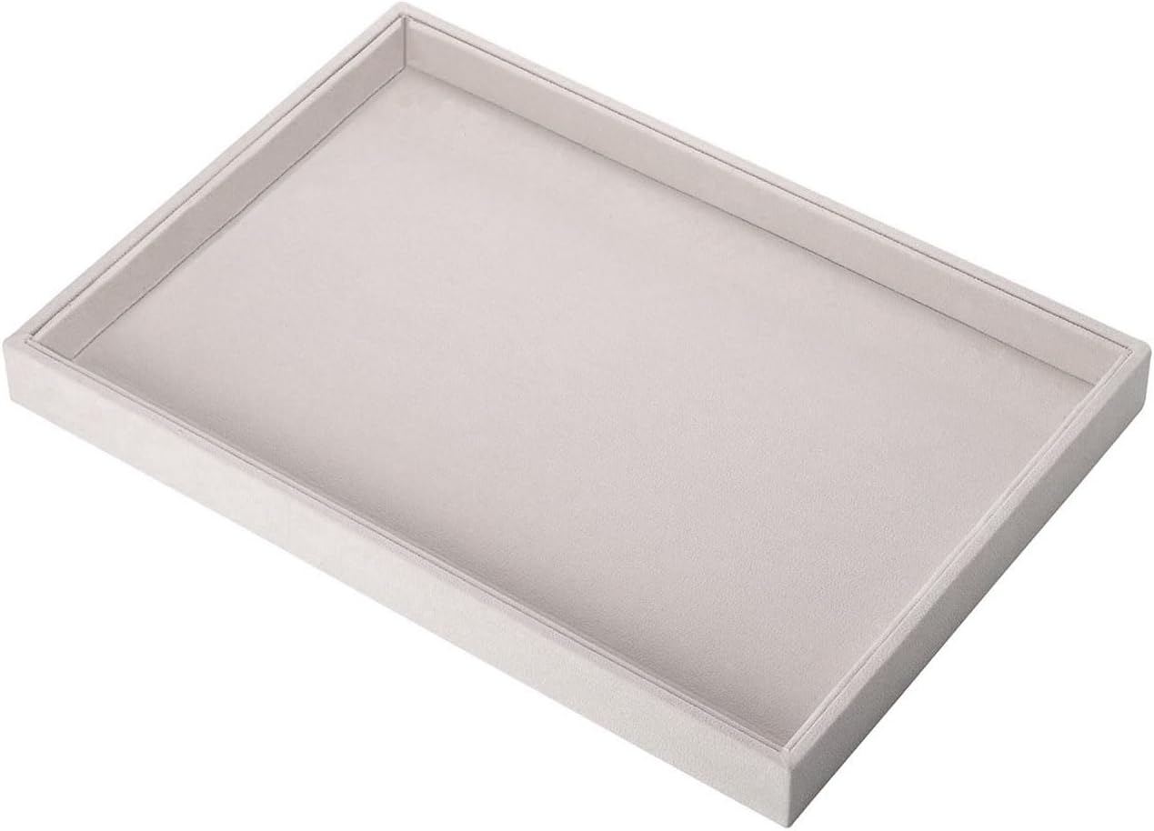 Mornajina 9" x 5.7" Velvet Jewelry Tray Jewelry Display Tray, Stackable Empty Plate Trays for Earrings Necklaces Bracelet Rings Display Showcase - Beige