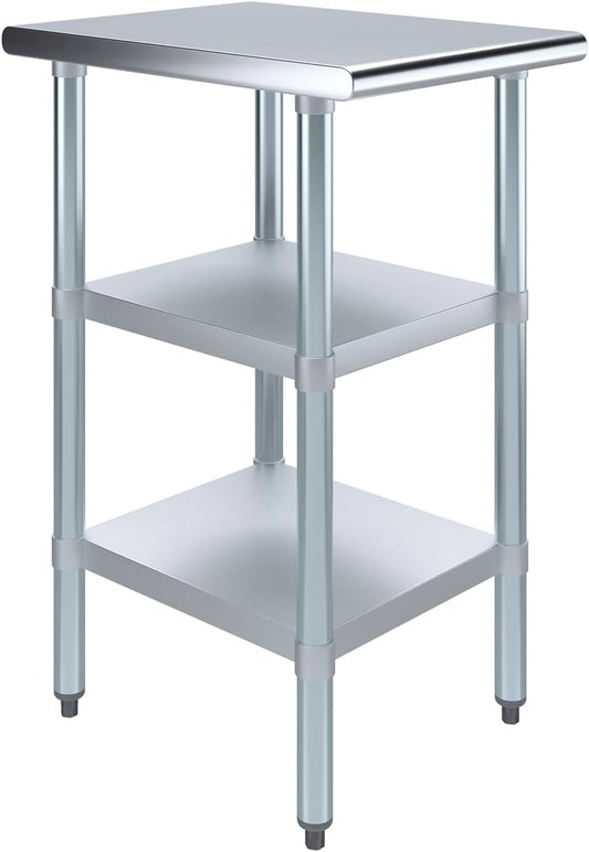 AmGood Stainless Steel Work Table with 2 Shelves | NSF | Metal Utility Table (18" Long x 24" Deep)