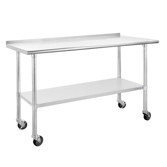 Hally Stainless Steel Table for Prep & Work 24 x 60 Inches with Caster Wheels, NSF Commercial Heavy Duty Table with Undershelf and Backsplash for Restaurant, Home and Hotel
