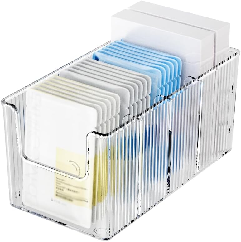 Extra Thick Acrylic Makeup Organizer with Removable Dividers - Waterproof Bathroom Storage for Sheet Masks/Essences/Cosmetics, Clear Visible Design, Space-Saving Vanity Organizer