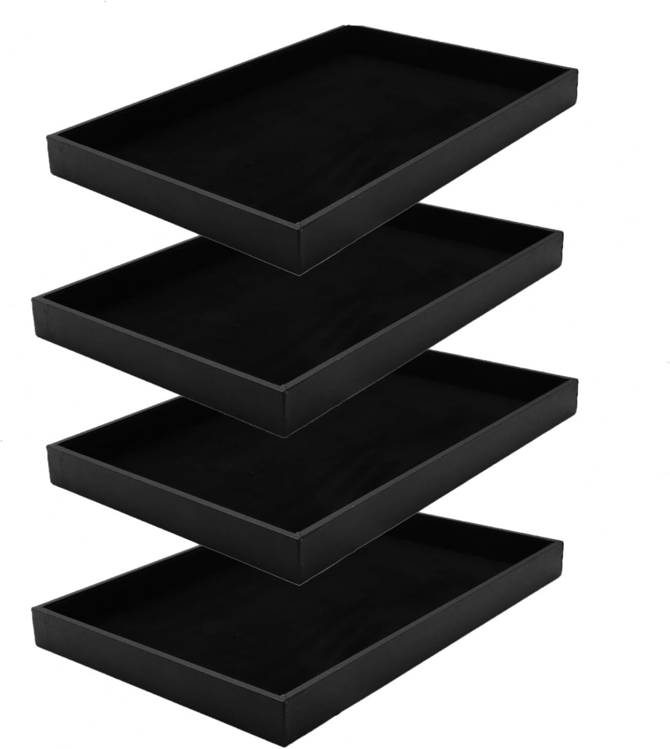 Velvet Jewelry Tray for Drawers Black Jewelrys Display Tray Stackable Jewelry Organizer Trays for Necklace Bracelet Ring Watch (4, Black)