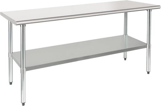HARDURA Stainless Steel Table 24X72 Inches with Undershelf and Galvanized Legs NSF Heavy Duty Commercial Prep Work Table for Restaurant Kitchen Home and Hotel