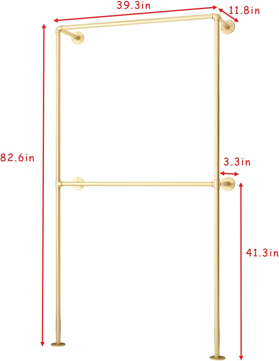 Gold Clothing Racks Wall Mount Clothes Rack, Heavy Duty Industrial Pipe Clothing Rack Retail Display Hanging Rod for Closet Storage, Laundry Room(Gold)