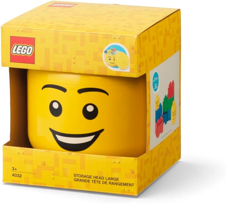 LEGO Iconic Storage Head Large, Stackable Storage Box, 8,5 L, Yellow, Happy Boy